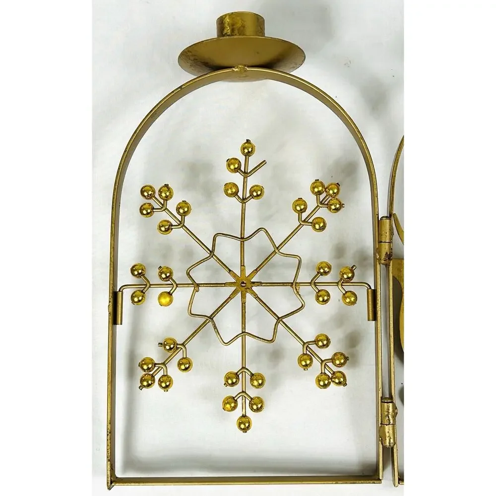 Gold Metal 3 Taper Candle Holder Reindeer Deer Snowflake Winter Holiday Decor